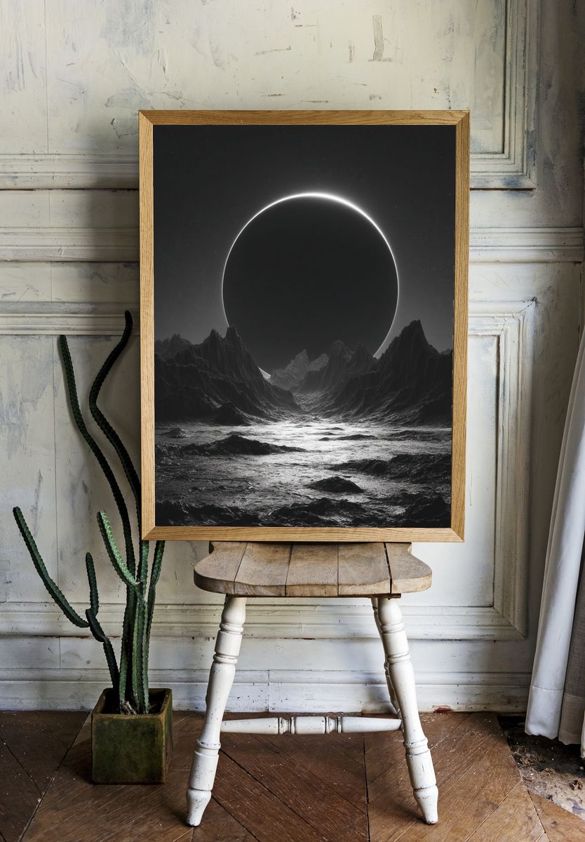 Eclipse Over Alien Landscape — Space Print room preview