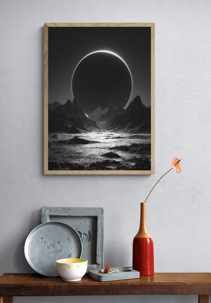 Eclipse Over Alien Landscape — Space Print. — room view 3