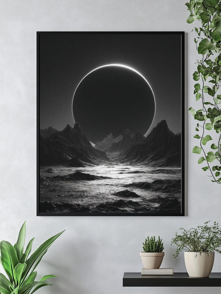 Eclipse Over Alien Landscape — Space Print. — room view 4