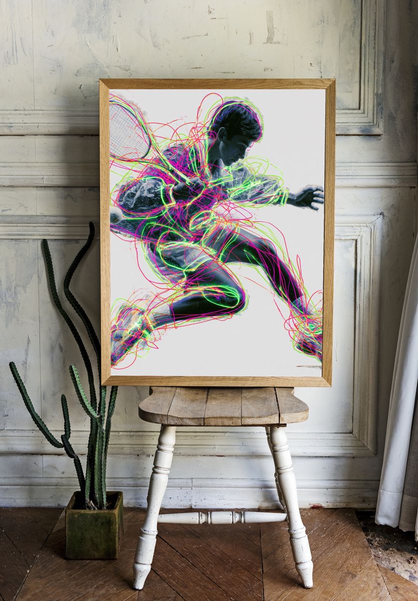 Neon Tennis Player Illustration Poster. — room view 1