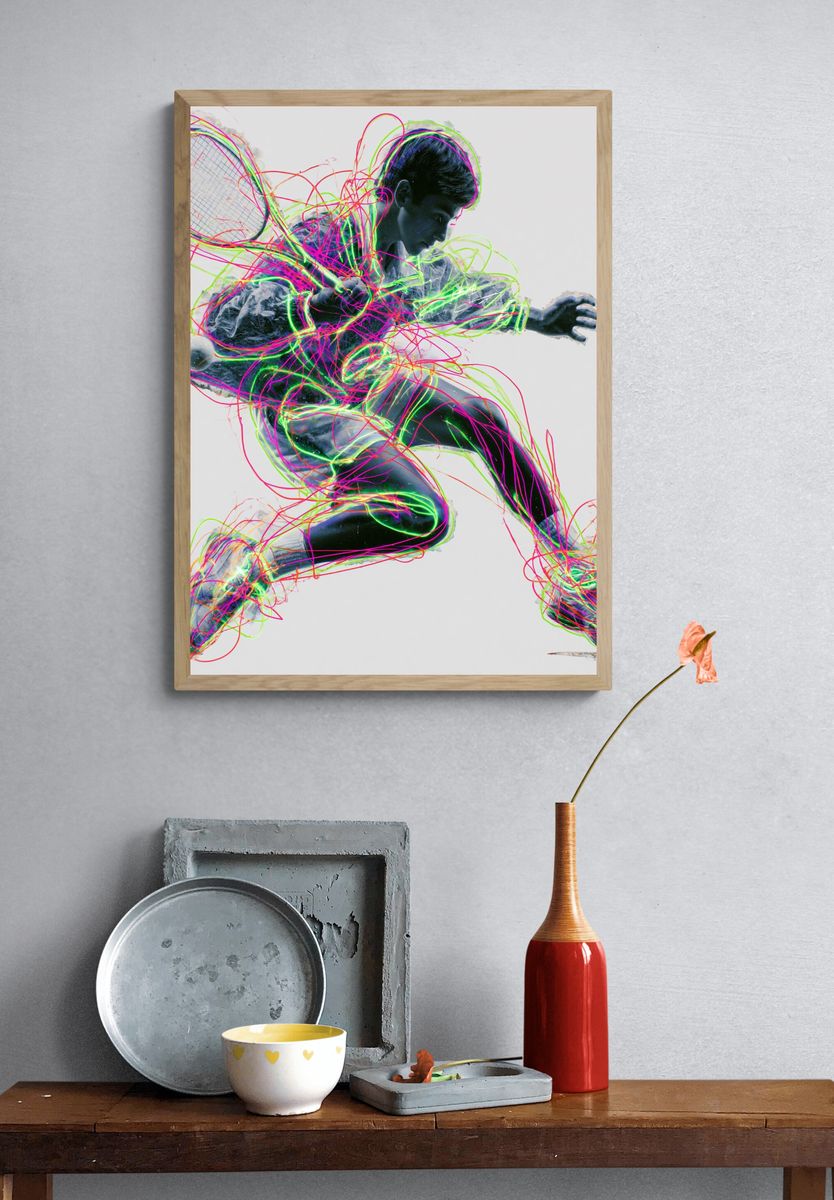 Neon Tennis Player Illustration Poster. — room view 3