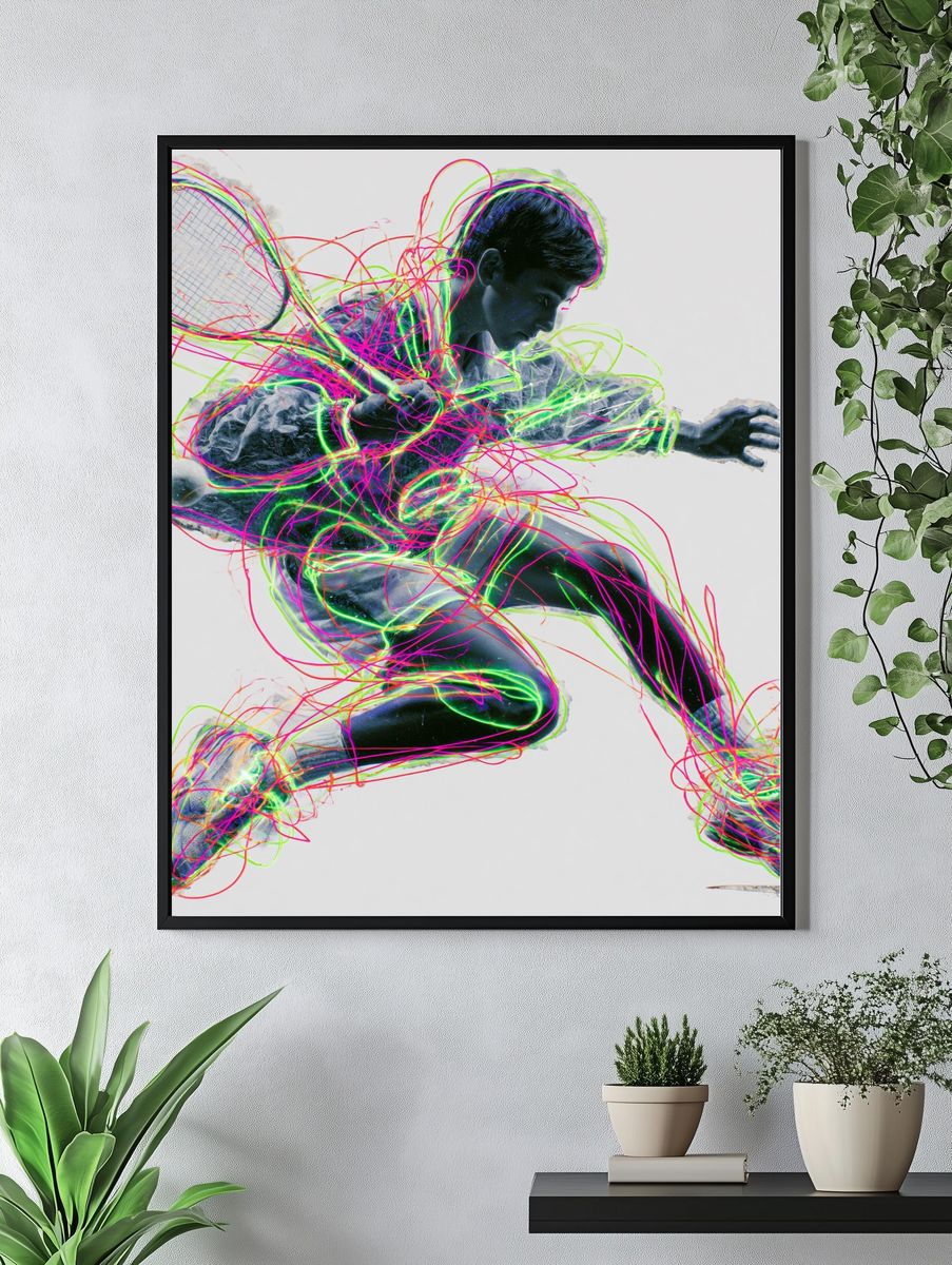 Neon Tennis Player Illustration Poster. — room view 4