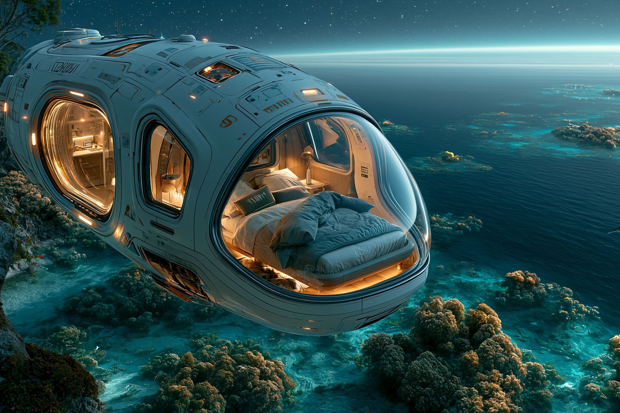 Floating Ocean Pod Sci-Fi Print. poster detail