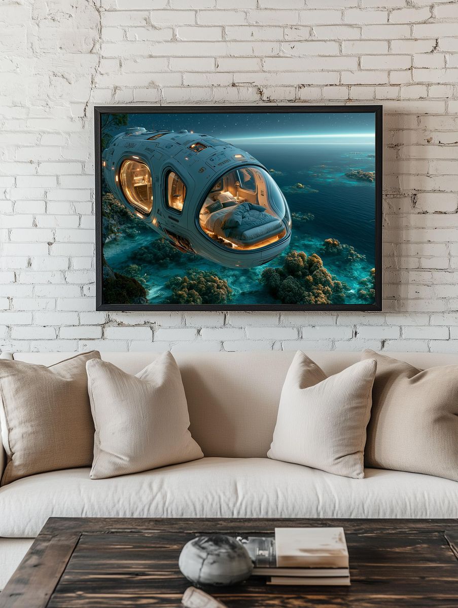 Floating Ocean Pod Sci-Fi Print. — room view 1