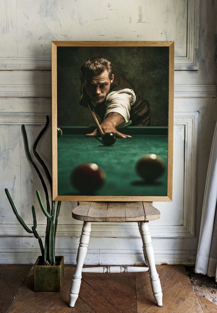 Billiards Player Portrait Poster. — room view 1
