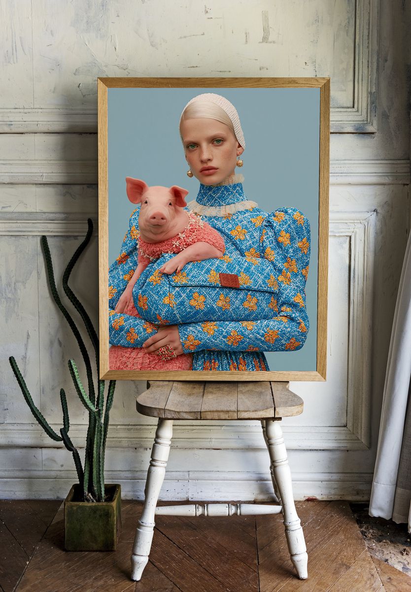 Surreal Pig Portrait Print. — room view 1