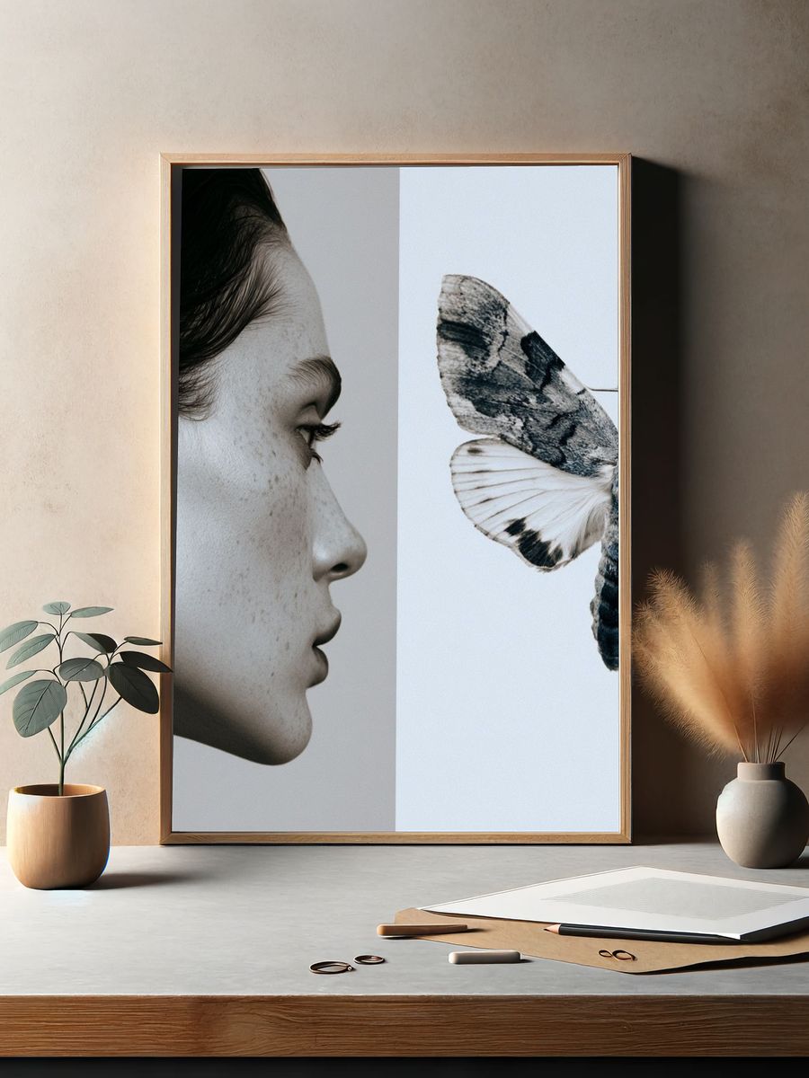 Surreal Portrait Moth Print. — room view 2