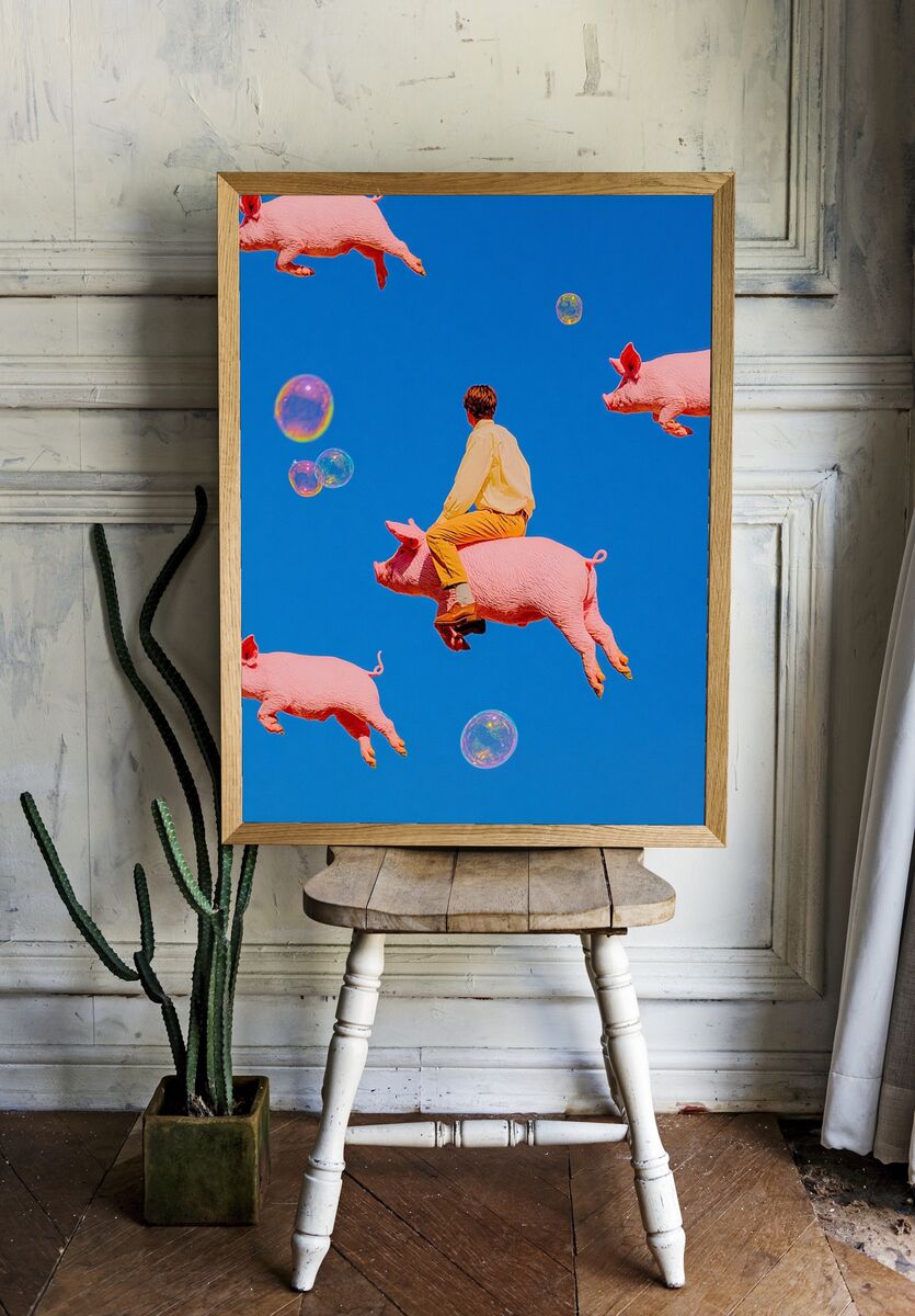 Surreal Pig Riding — Fine Art Print room preview
