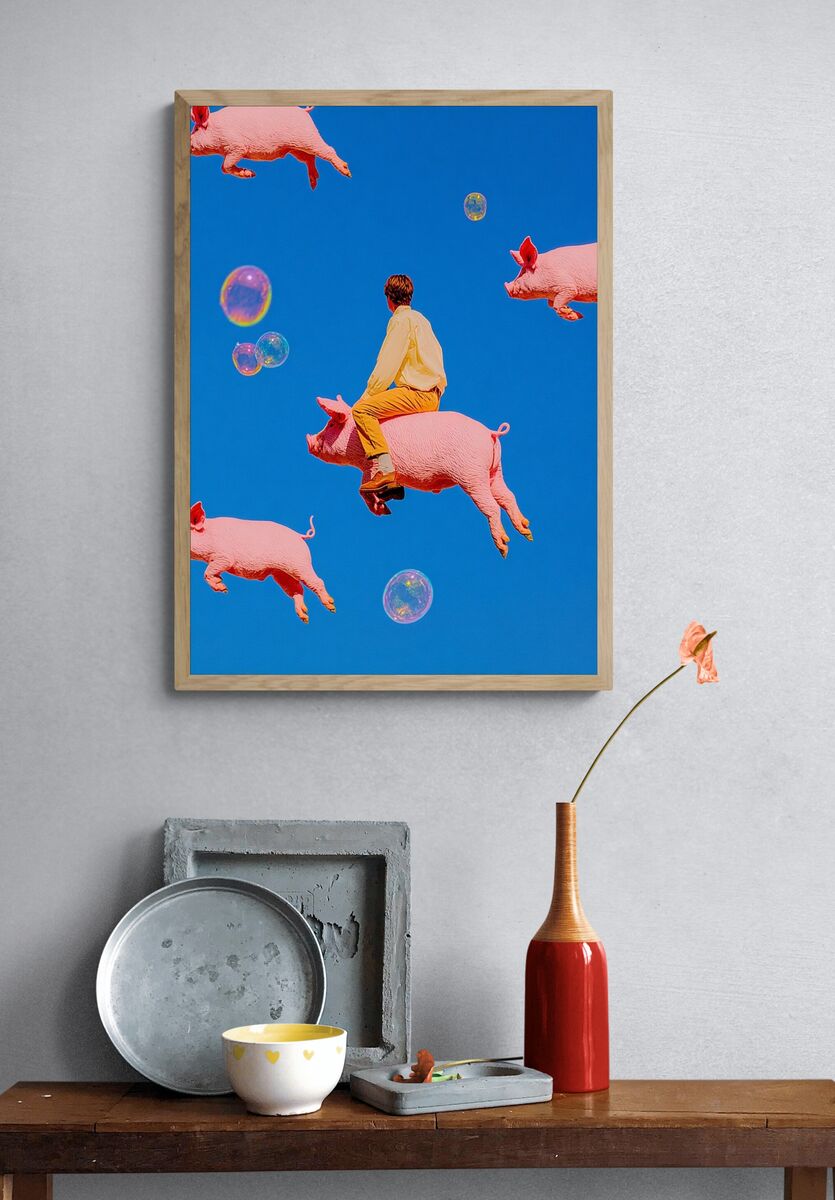 Surreal Pig Riding — Fine Art Print. — room view 3