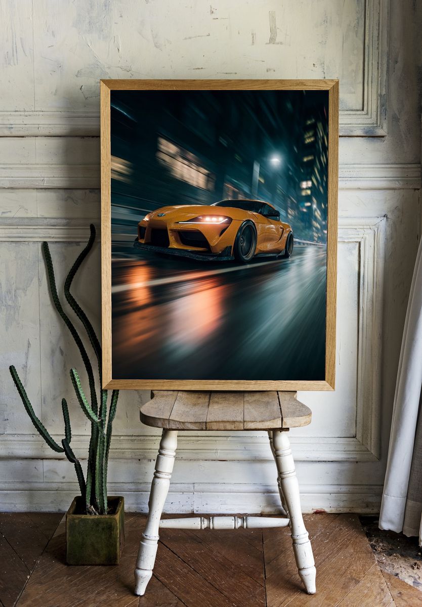 Orange Sports Car Night Drive Poster. — room view 1