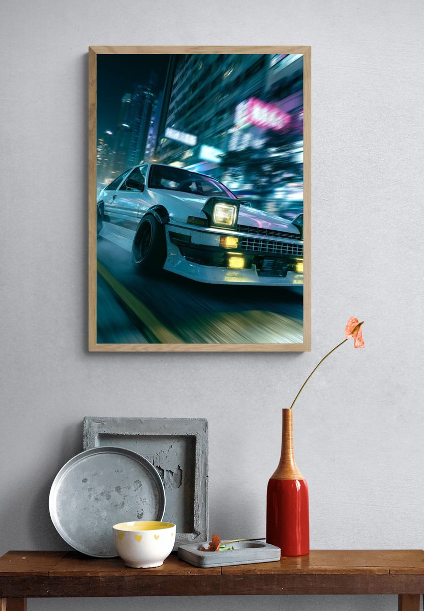 Neon Drift Sports Car Poster. — room view 3