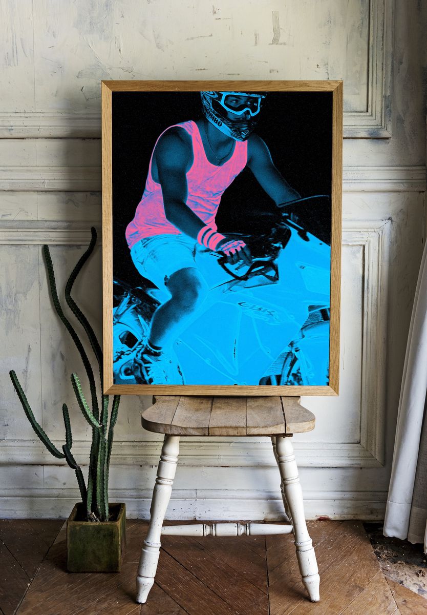 Neon Motocross Rider Poster. — room view 1