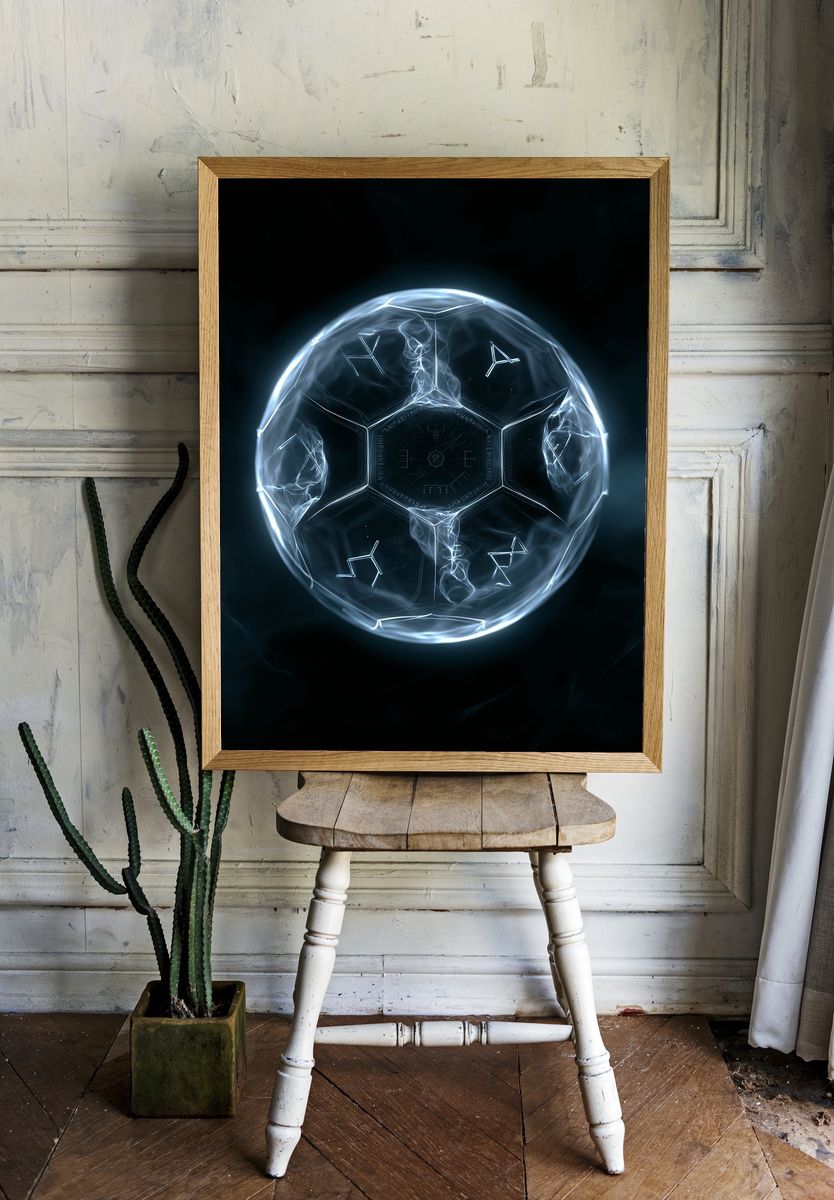 Glowing Futuristic Soccer Ball Print. room preview