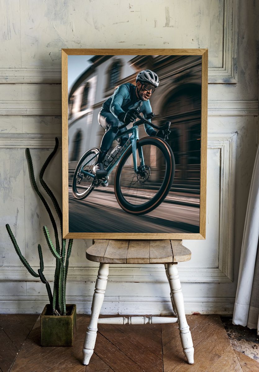 Cyclist in Motion Photography Poster. — room view 1