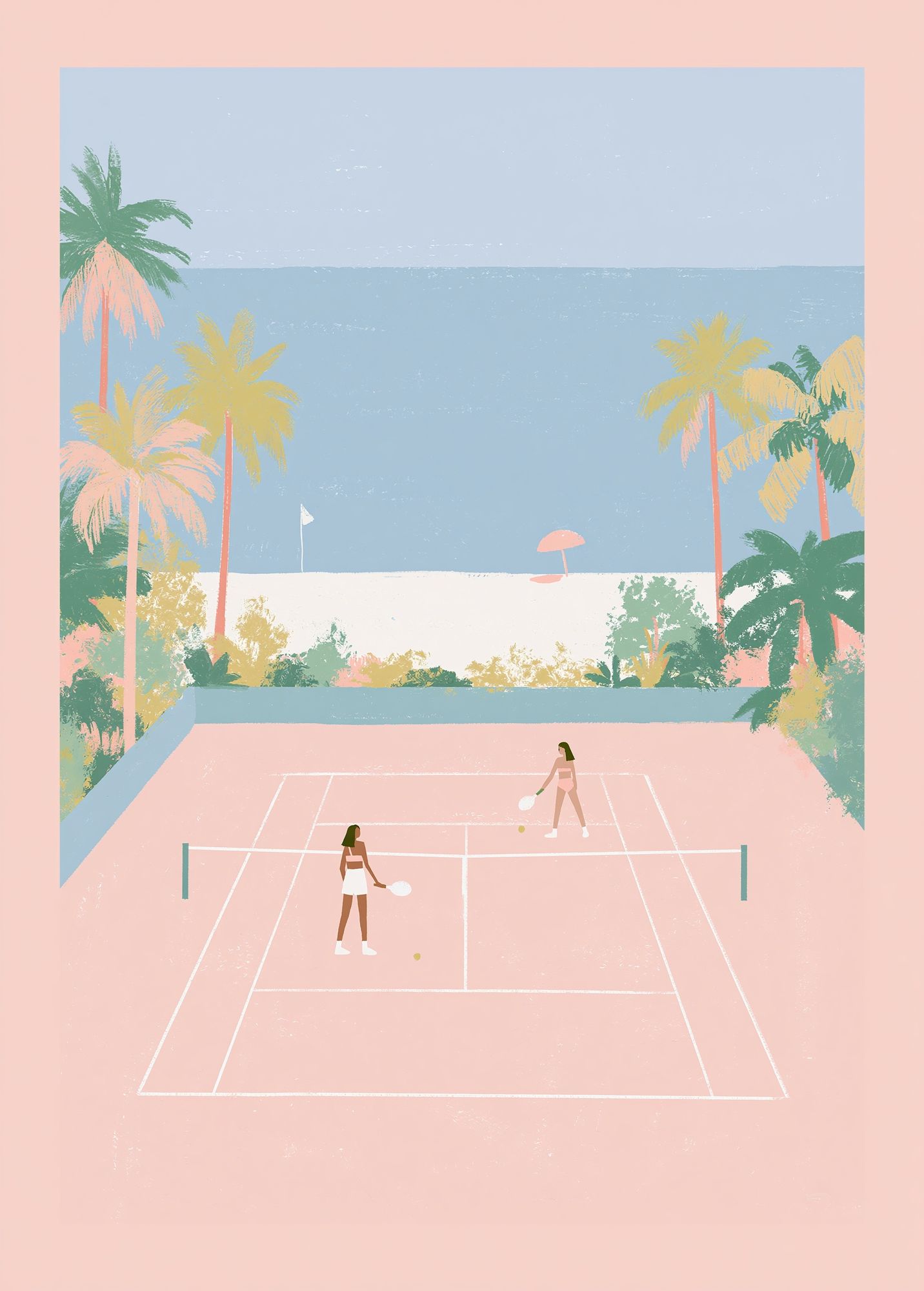 Tropical Tennis Court Illustration Poster. poster — sport art