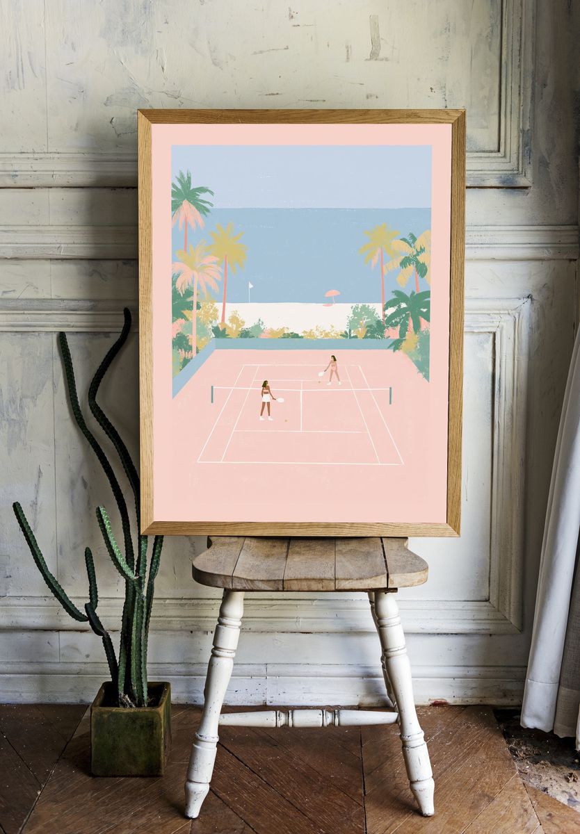 Tropical Tennis Court Illustration Poster. room preview