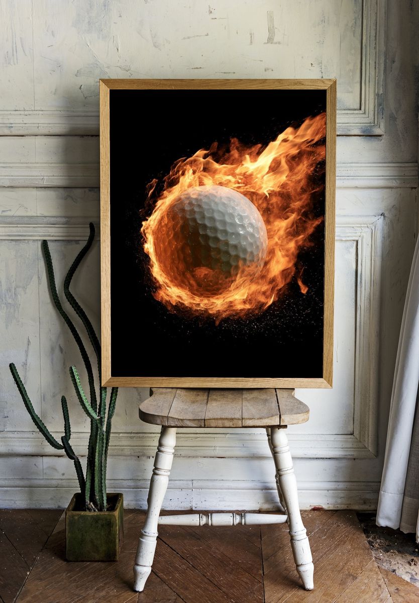 Fiery Golf Ball Photography Poster. room preview