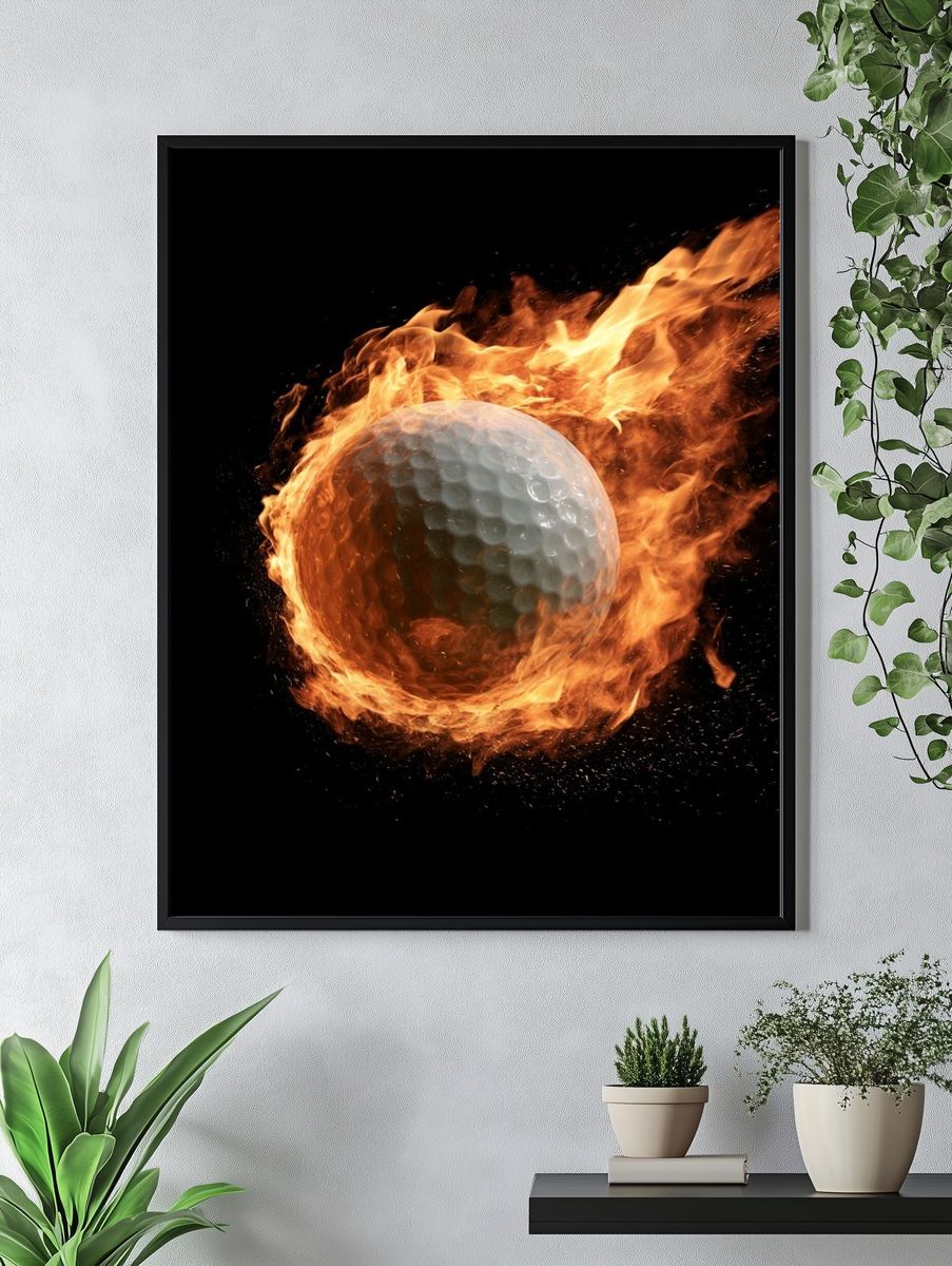 Fiery Golf Ball Photography Poster. — room view 4