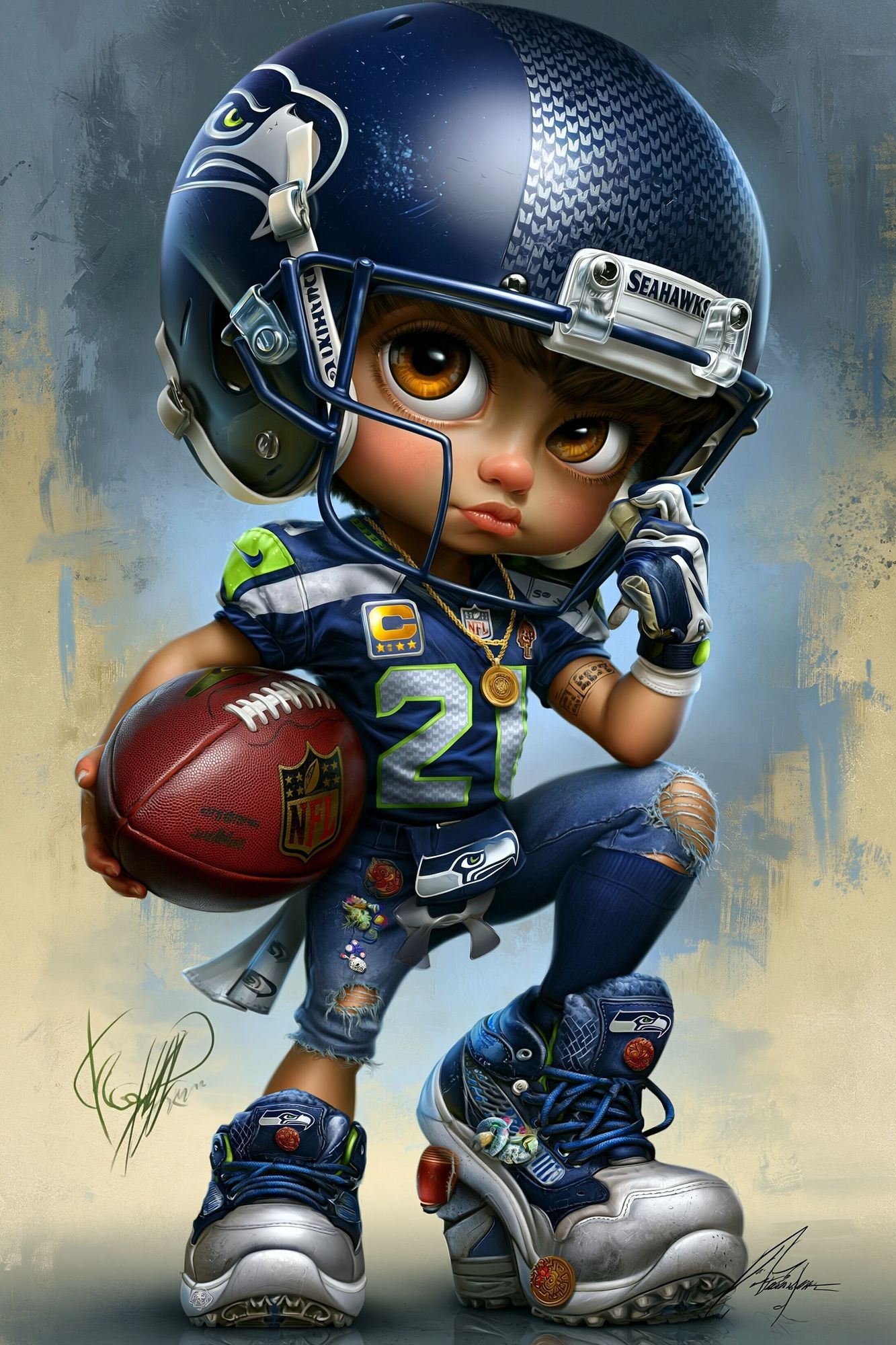 Seahawks Football Kid Illustration Poster. poster — sport art
