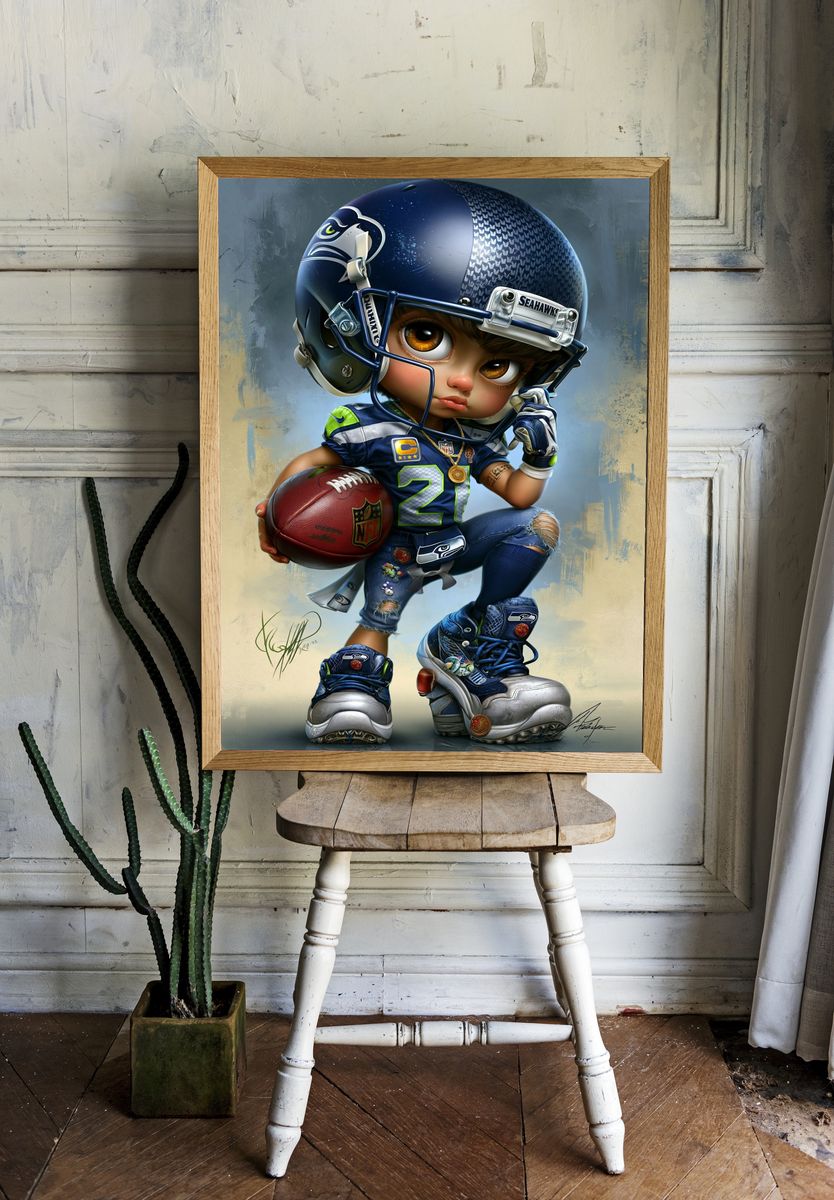 Seahawks Football Kid Illustration Poster. — room view 1