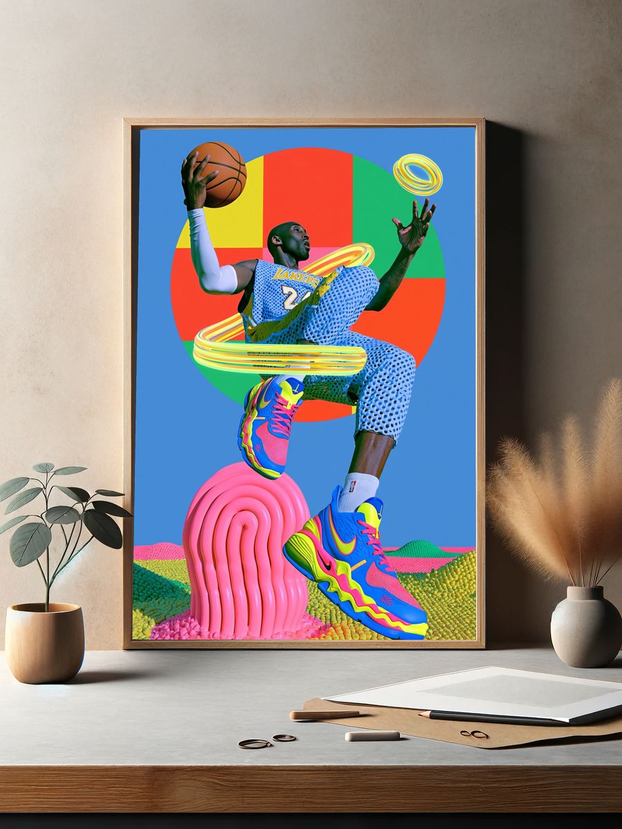 Basketball Neon Pop Art Poster. — room view 2