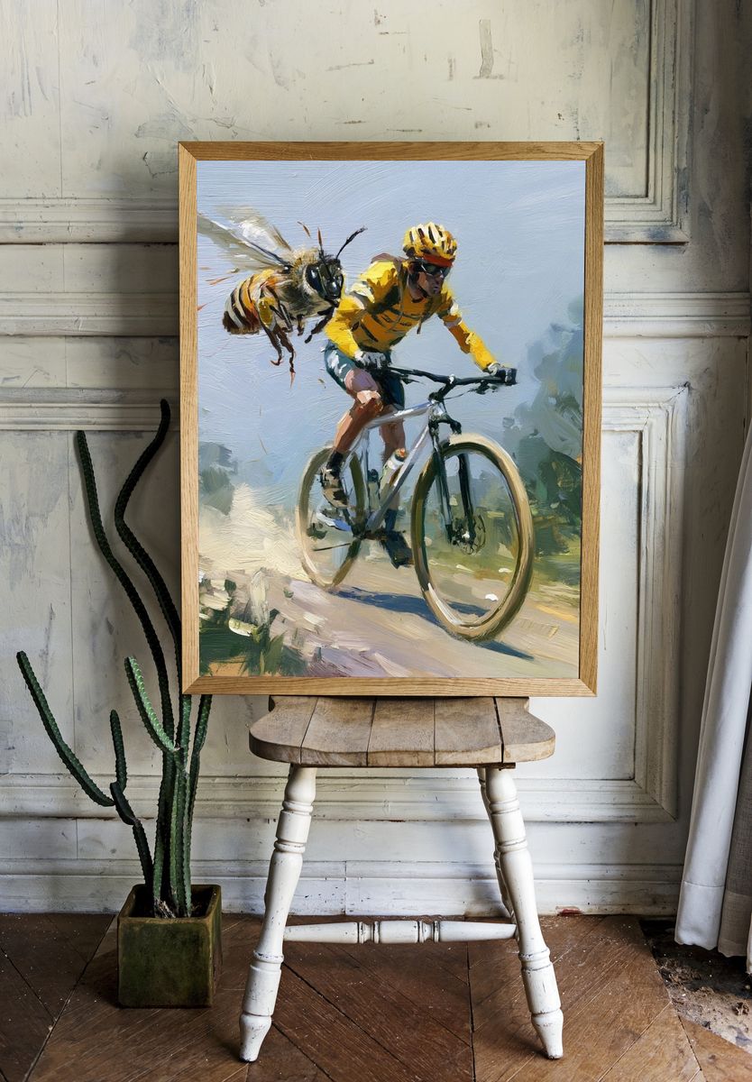 Cyclist and Bee — Sports Print. — room view 1
