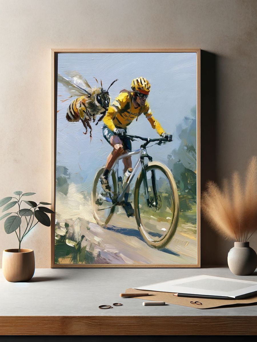 Cyclist and Bee — Sports Print. — room view 2