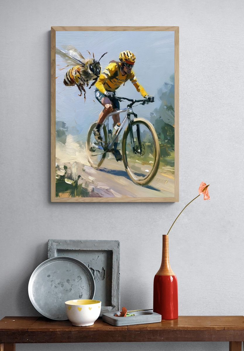 Cyclist and Bee — Sports Print. — room view 3