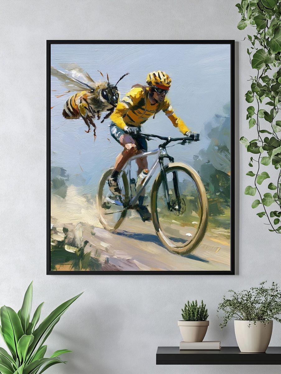 Cyclist and Bee — Sports Print. — room view 4