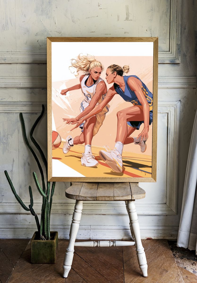 Women’s Basketball Action Illustration Poster. — room view 1