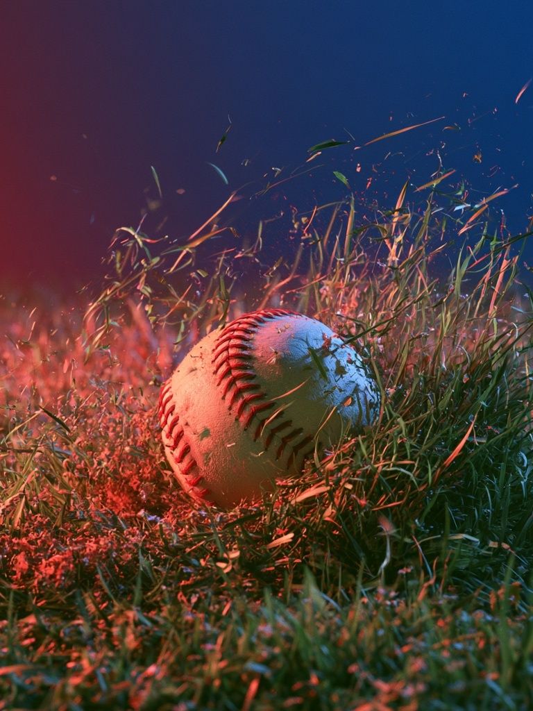 Glowing Baseball in Grass Photography Poster. poster detail
