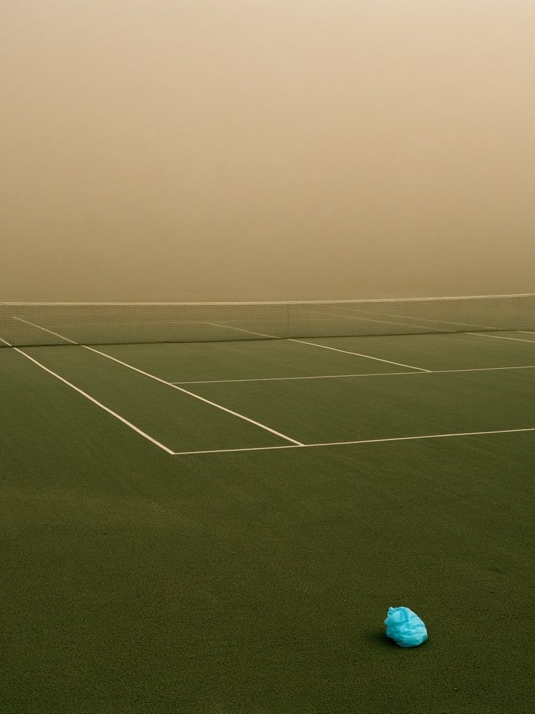 Foggy Tennis Court Photography Poster. poster detail
