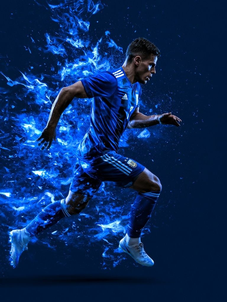 Blue Soccer Player Action Poster. poster — sport art