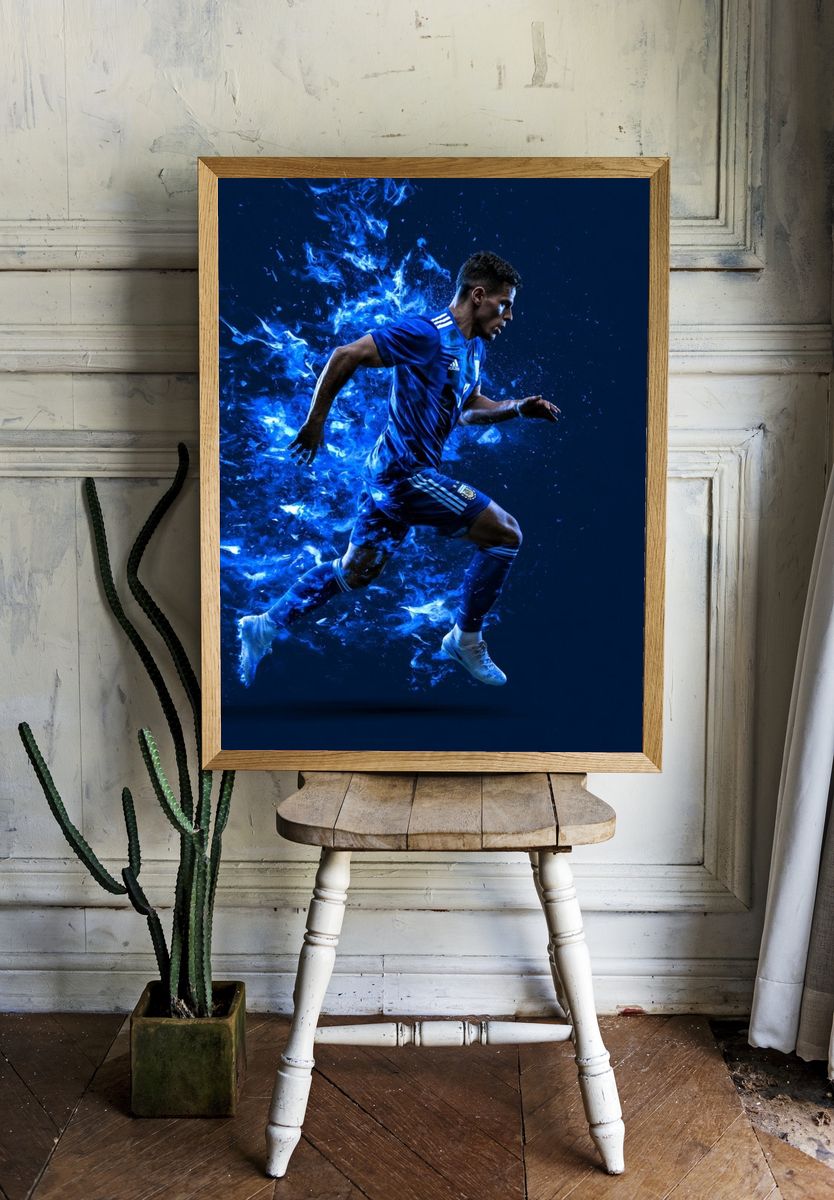 Blue Soccer Player Action Poster. — room view 1