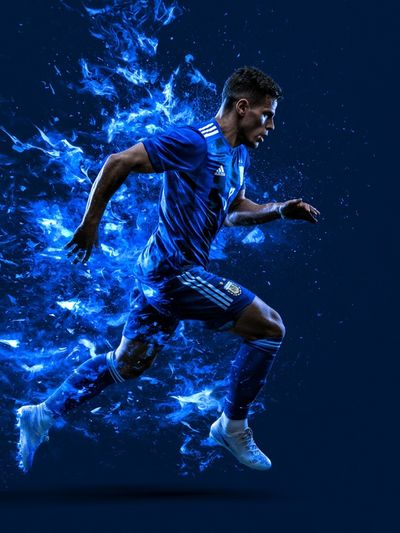 Blue Soccer Player Action Poster.