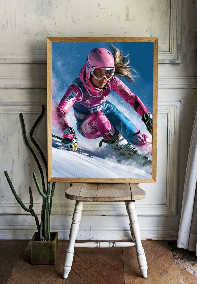 Alpine Ski Racer Illustration Poster. — room view 1