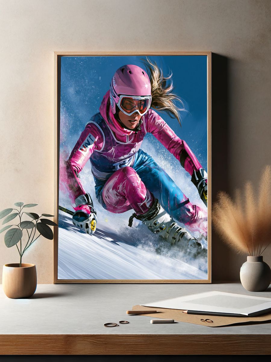 Alpine Ski Racer Illustration Poster. — room view 2
