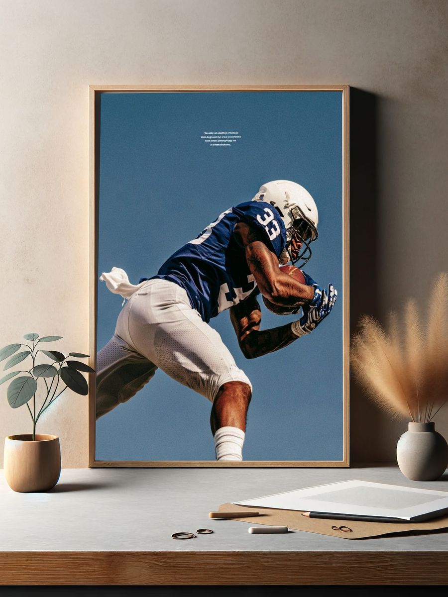 Football Catch Action Photography Poster. — room view 2