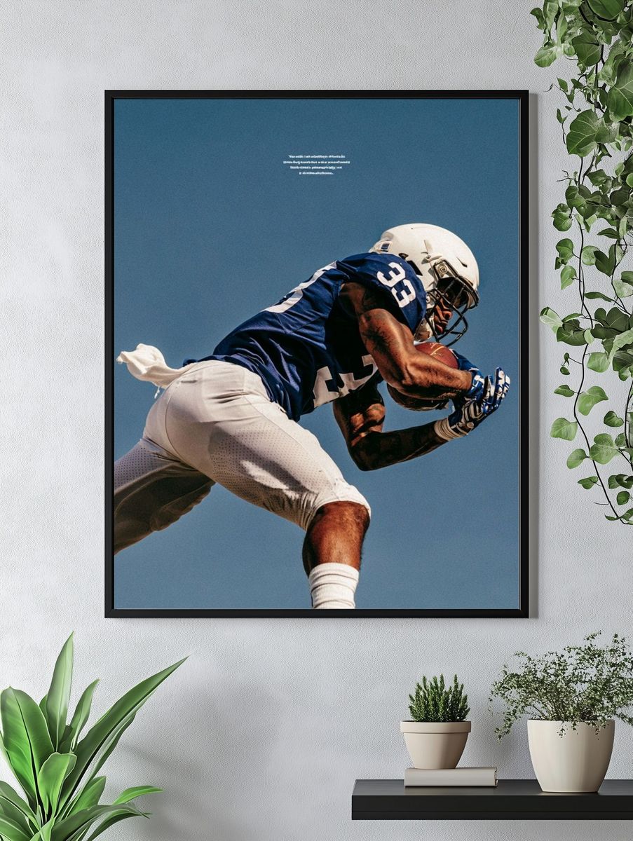 Football Catch Action Photography Poster. — room view 4