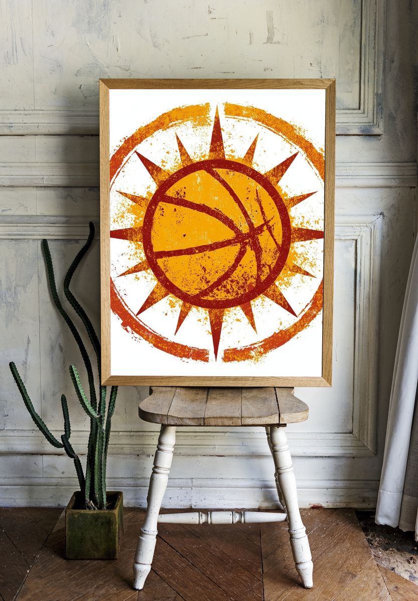 Basketball Sunburst Illustration Poster. — room view 1