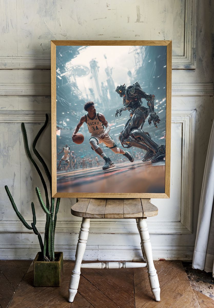 Cyber Basketball Action Poster. — room view 1