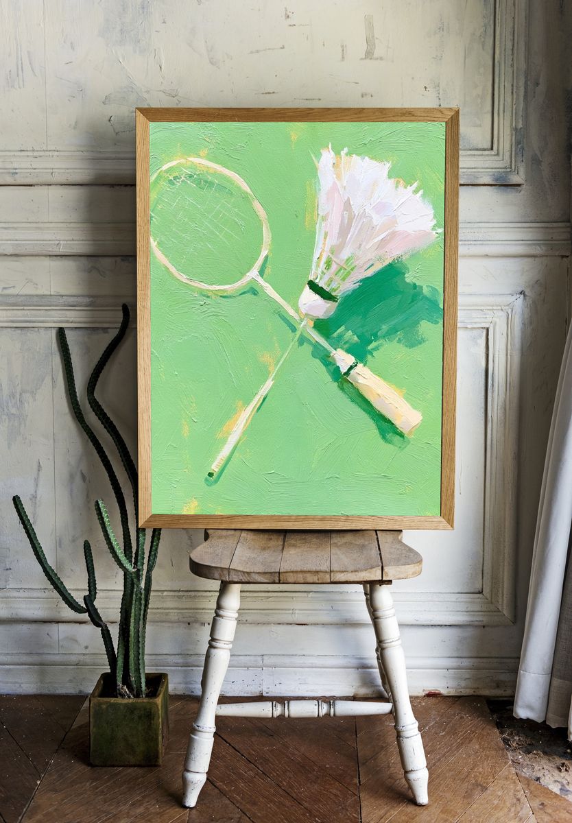 Badminton Racket Still Life Print. — room view 1