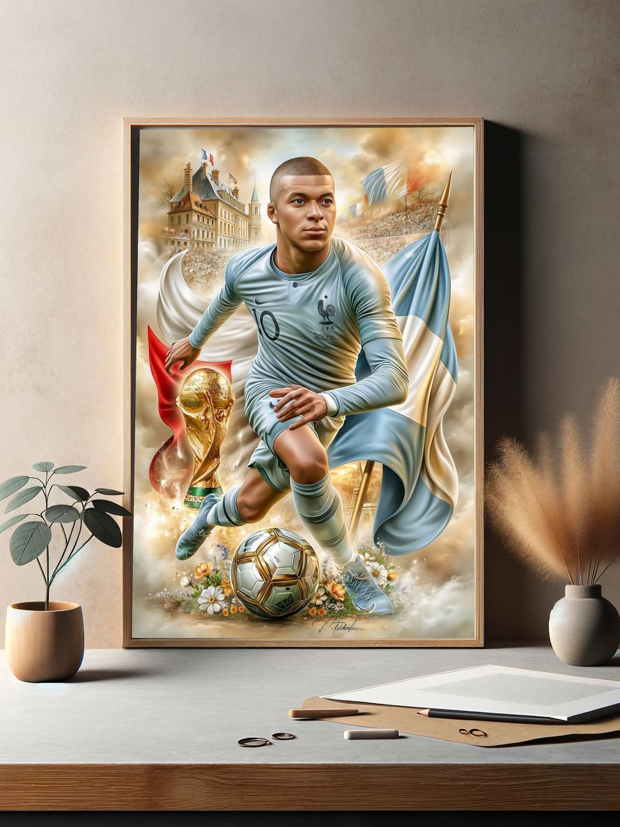 Kylian Mbappé France Football Poster. — room view 2