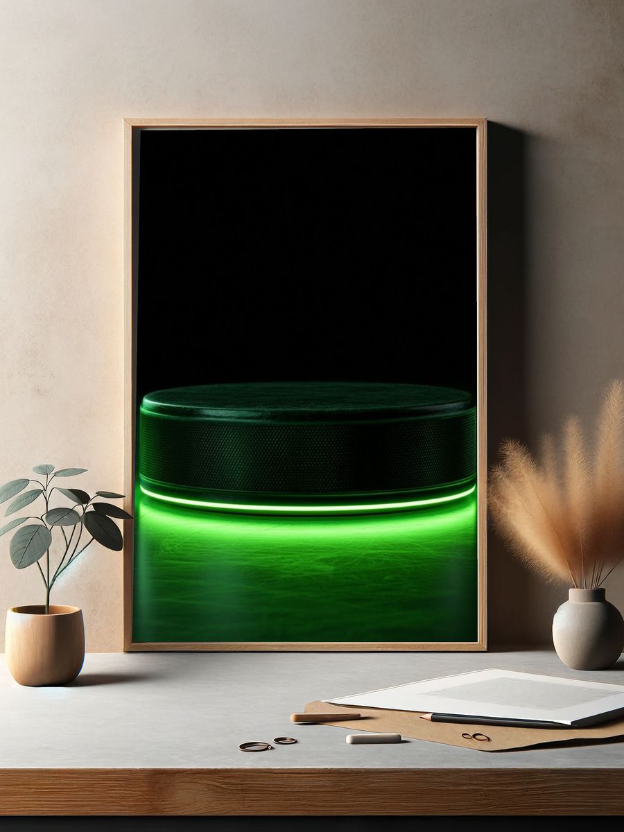 Neon Green Hockey Puck Poster. — room view 2