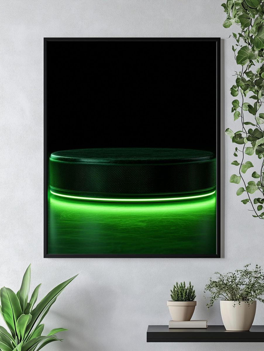 Neon Green Hockey Puck Poster. — room view 4