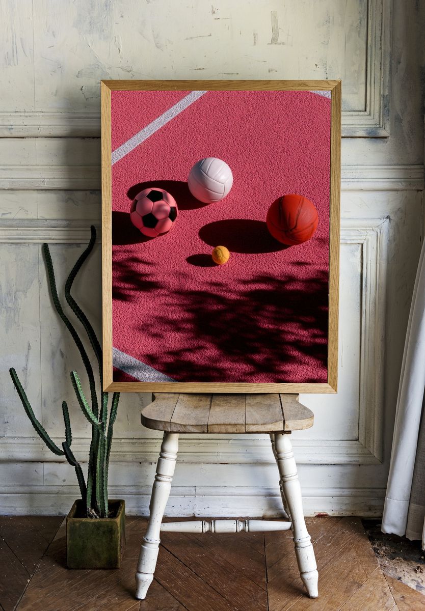 Pink Sports Balls Photography Poster. room preview
