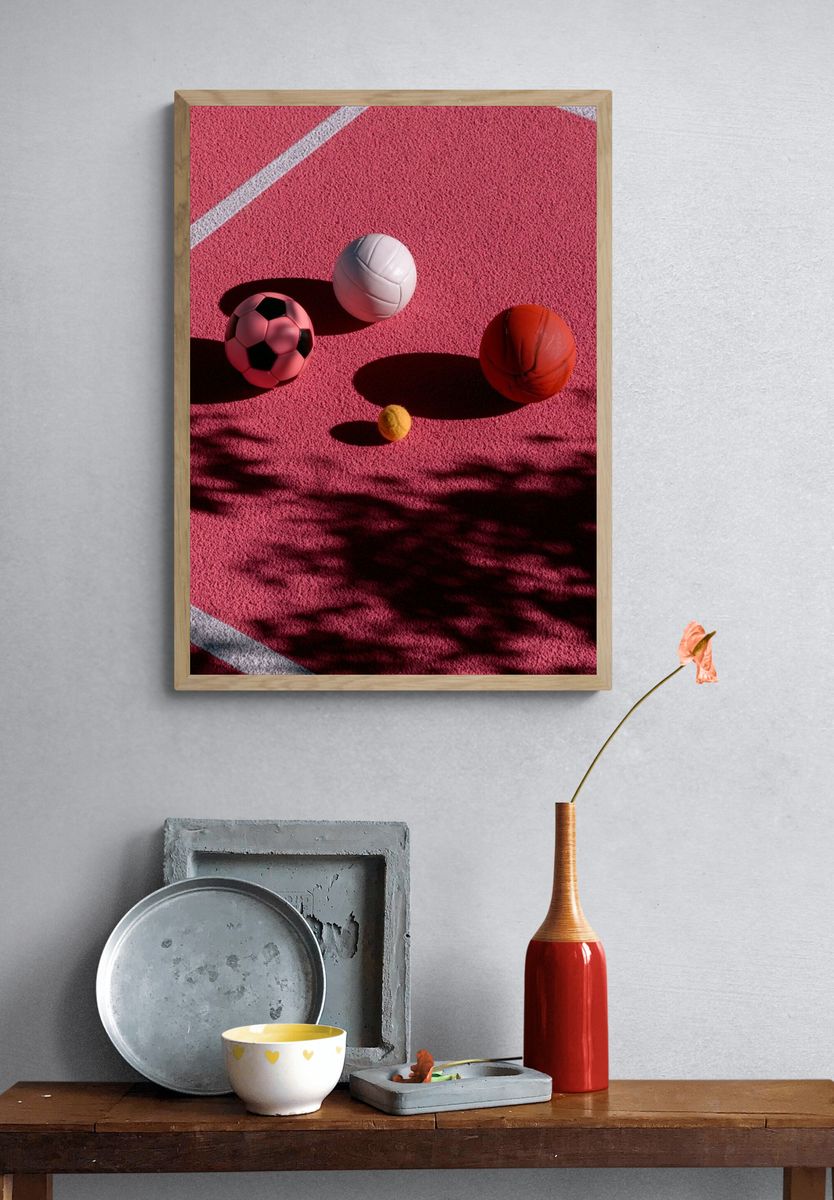 Pink Sports Balls Photography Poster. — room view 3