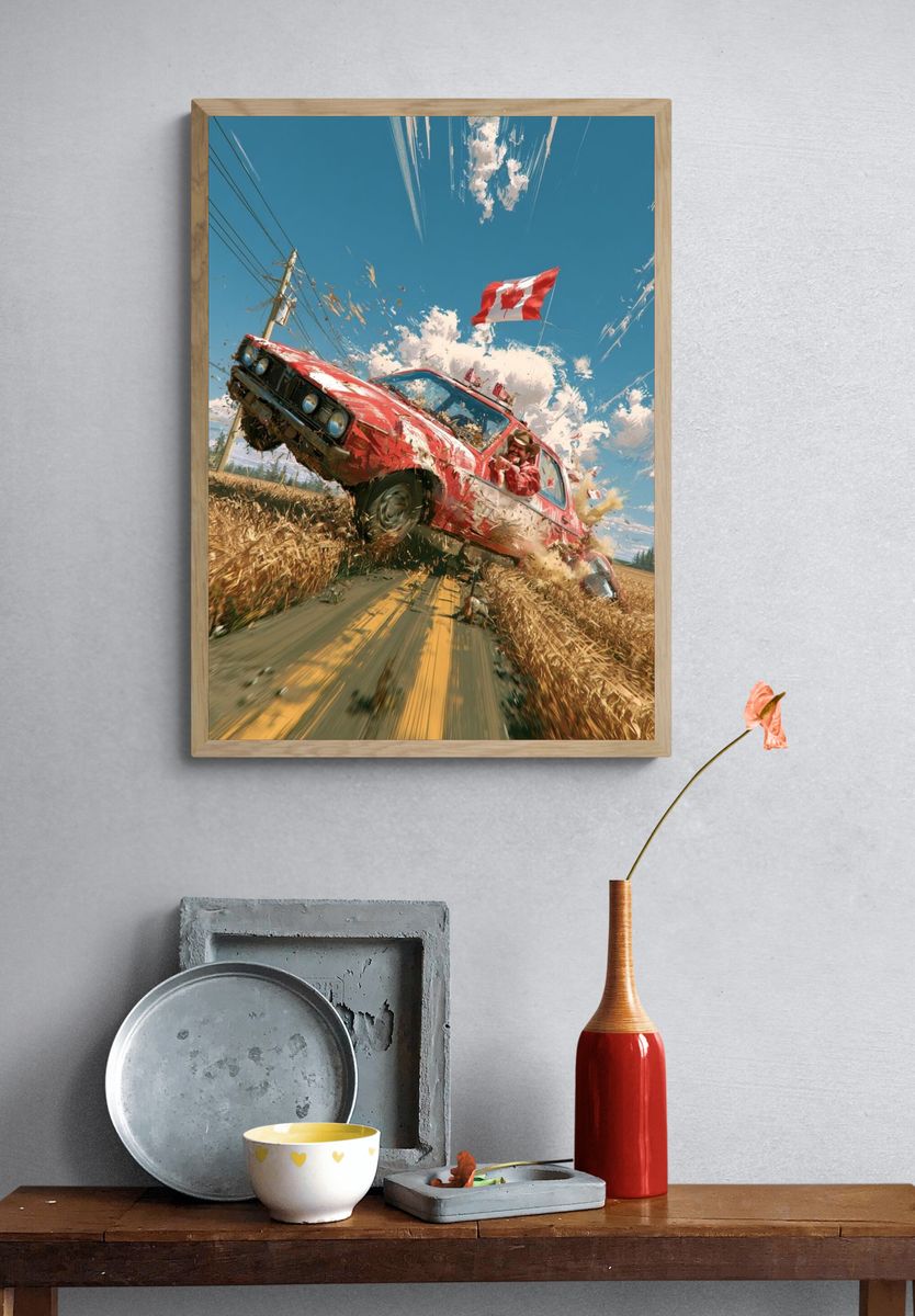 Canadian Rally Car Action Poster. — room view 3