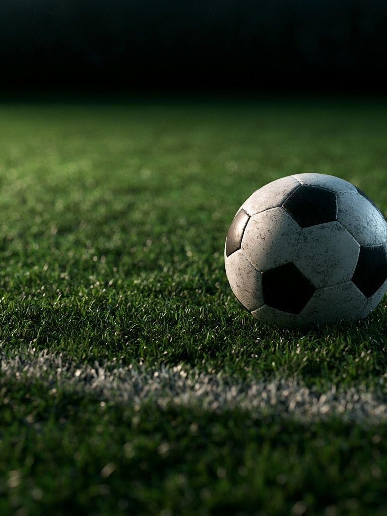 Soccer Ball on Pitch Photography Poster. poster detail