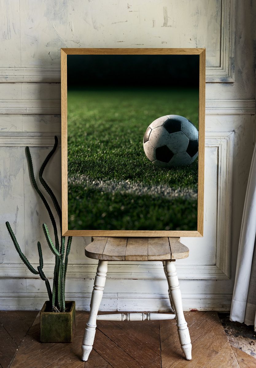 Soccer Ball on Pitch Photography Poster. — room view 1
